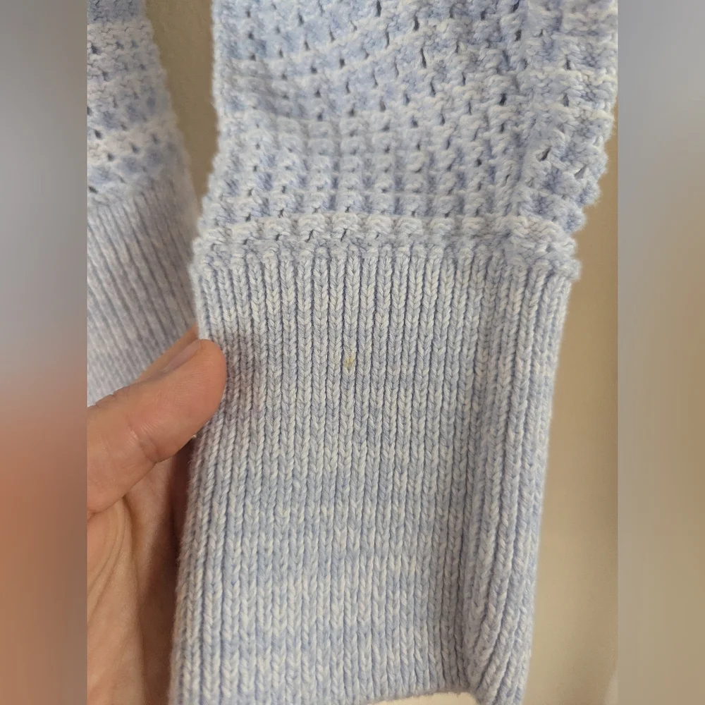 Design 365 Crocheted Knit Two Pocket Sweater Cardigan Coat Jacket, Blue (XS) - Picture 13 of 15